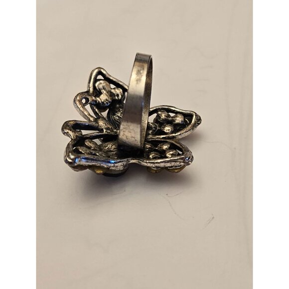 Vintage Butterfly Ring With Pink & Purple Rhinestones On Silver-Tone Band - Picture 10 of 10